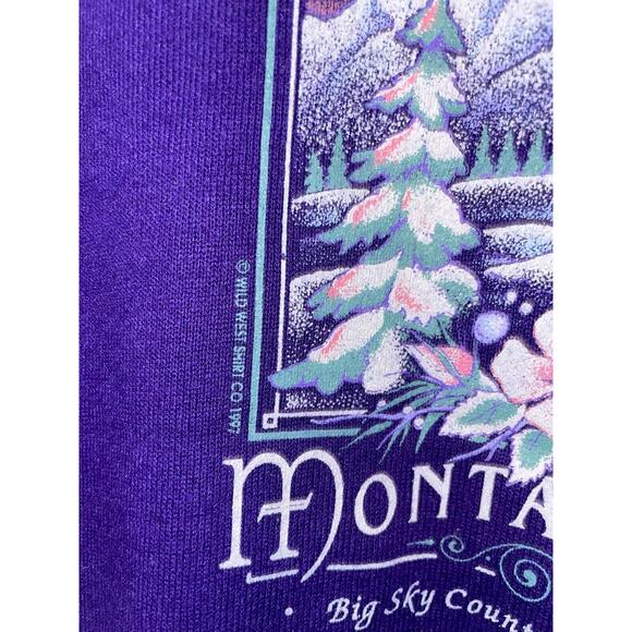 90s Vintage Jerzees Montana Big Sky Country Purple Graphic Sweatshirt VTG 1990s - Picture 5 of 11